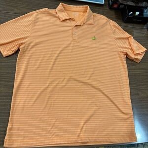 Masters Tech Shirt Mens XXL Orange/White Striped Polo Logo Golf Short Sleeve